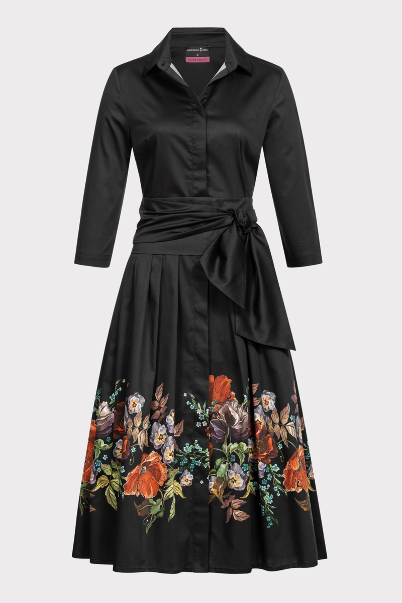 Deri Black with Flower Print Shirtdress Deri Black with Flower Print Shirtdress