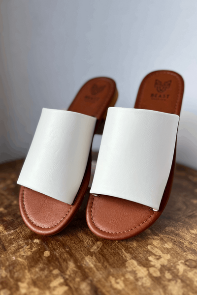 Fashion Vegan Leather White Slide Sandals