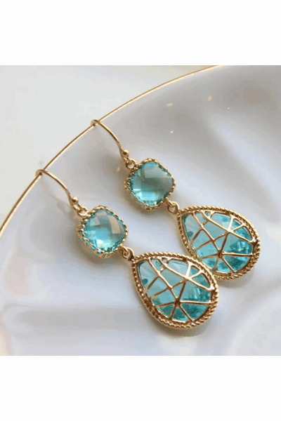 Christian Aquamarine Blue Teardrop Gold Earrings - The Fabulous Rag 