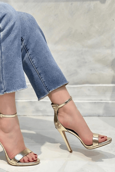 Gallucci Gold Minimal Pump Sandal Heels - The Fabulous Rag 