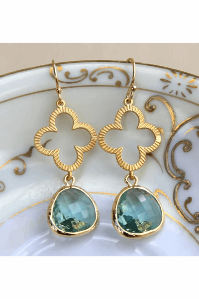 Clover Green Gold Plated Quatrefoil Earrings - The Fabulous Rag 