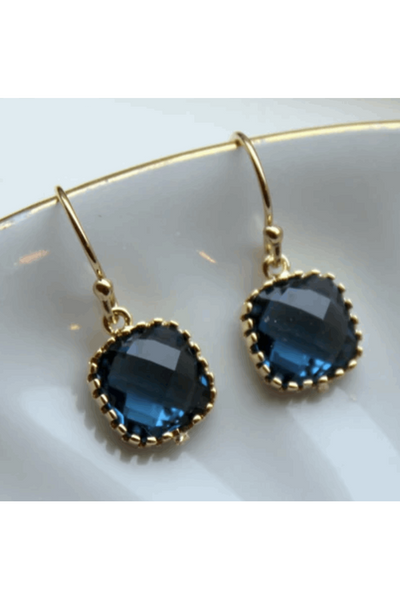 Gwen Navy Blue Gold Plated Gems Earrings - The Fabulous Rag 