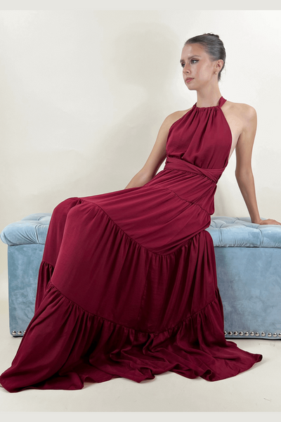 Hepburn Halter Berry Red Maxi Dress - The Fabulous Rag 