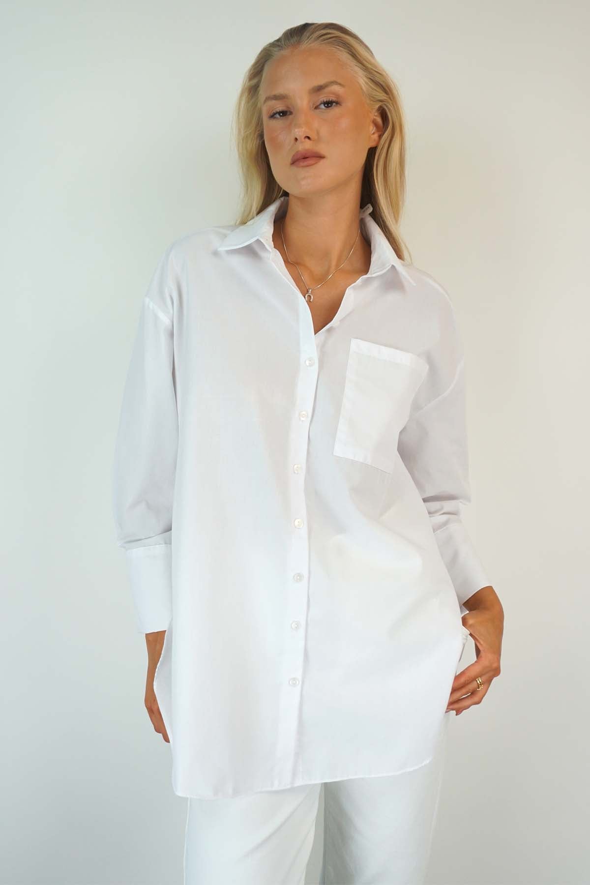 white oversized dress shirt The Oversized Shirt in Ultrasoft Cotton