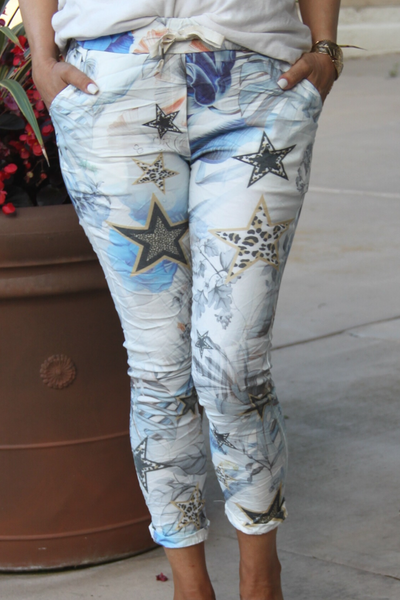 Lucca Floral & Stars Crinkle Joggers - The Fabulous Rag 