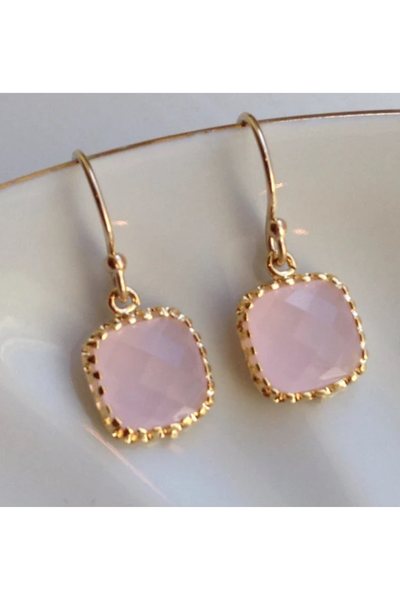 Gwen Opal Pink Gold Plated Gems Earrings - The Fabulous Rag 