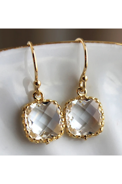 Gwen Cristal Clear Gold Plated Gems Earrings - The Fabulous Rag 