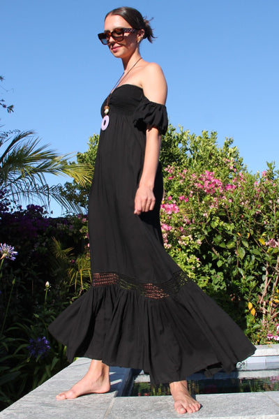 Ibiza Cap Sleeve Maxi Dress - Black - The Fabulous Rag 