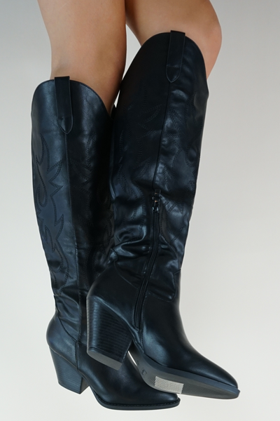 Carol Western Faux Leather Black High Boots - The Fabulous Rag 