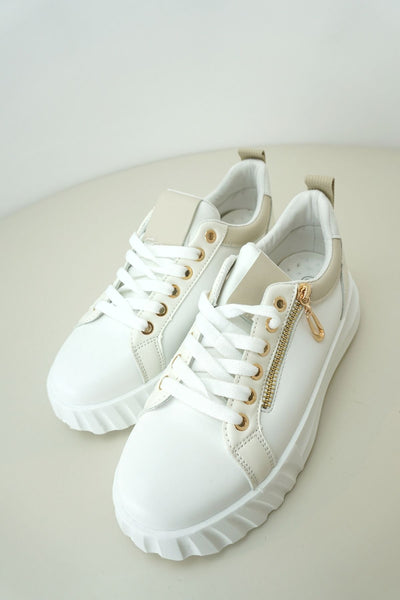 Wright's Gold Side Zip White Platform Sneakers - The Fabulous Rag 