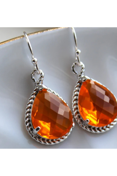 Peridot Burnt Orange Silver Teardrop Earrings - The Fabulous Rag 