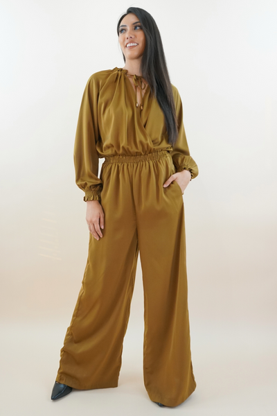 Classy Shimmer Deep Mossy Green Jumpsuit - The Fabulous Rag 