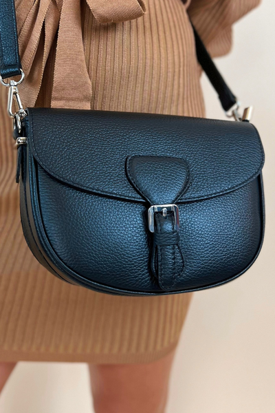 Licia Tumbled Genuine Leather Black Shoulder Bag - The Fabulous Rag 