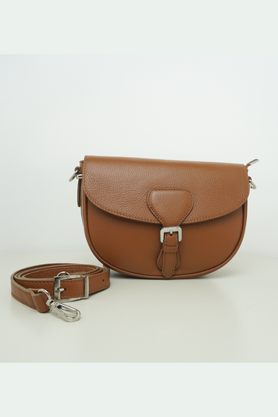 Licia Tumbled Genuine Leather Brown Shoulder Bag - The Fabulous Rag 