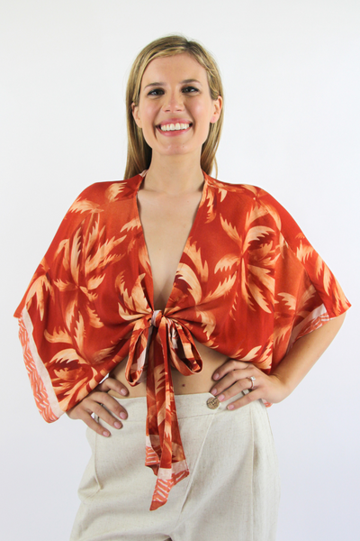 Tropical Flower Tie Front Crop Top - The Fabulous Rag 