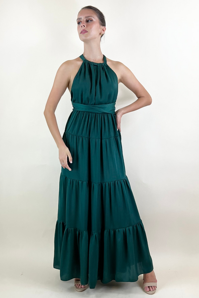 Hepburn Halter Hunter Green Maxi Dress - The Fabulous Rag 
