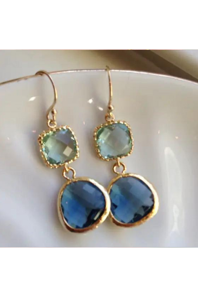 Rebecca 16K Gold Plated with Sapphire & Green Gems Earrings - The Fabulous Rag 