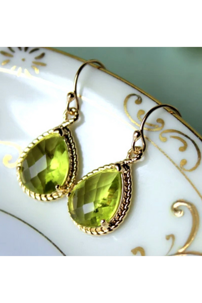 Peridot Apple Green Gold Plated Teardrop Earrings - The Fabulous Rag 