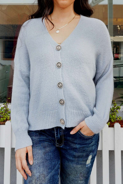Luce Front Button Blue Sweater Cardigan - The Fabulous Rag 