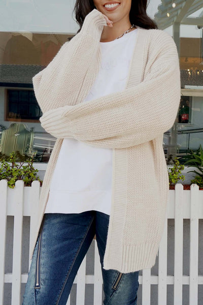 Loro Solid Open Front Knit Ivory Cardigan - The Fabulous Rag 