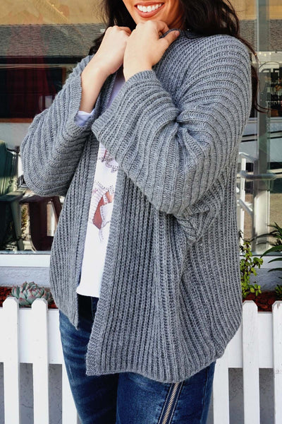 Bene Solid Open Front Knit Grey Cardigan - The Fabulous Rag 