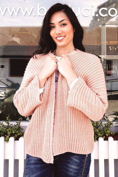 Bene Solid Open Front Knit Pink Cardigan - The Fabulous Rag 