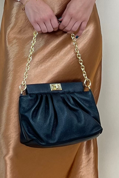 Zeta Genuine Leather Black Vintage Ruffle Bag - The Fabulous Rag 